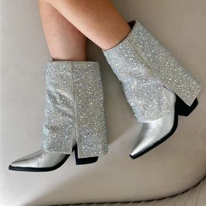 Azalea Wang Silver Rhinestone Cowboy boots